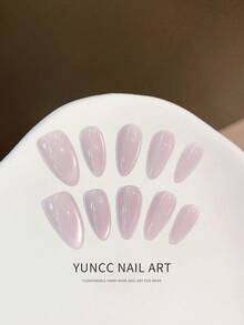 10pcs Handmade Cat Eye Pressure Nails, Medium Almond Gloss Fake Nails, Reusable Full Set Of Fake Nails Suitable For Daily Use - Mauve Purple - View 8