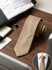 1pc Men's Solid Khaki Classic Necktie, Formal Business Casual Tie, Suitable For Office And Events - Khaki - View 2