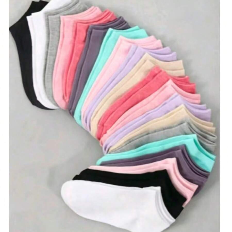 10/20/30/40 Pairs Random Color Women Short Socks, Suitable For All Seasons, Casual & Fashionable, Versatile & Practical - Multicolor - View 1