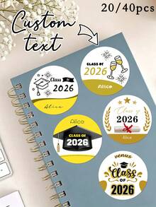 2026届毕业定制圆形贴纸/个性化班级徽章贴纸/贴纸/学习用品/手工制品/学习用品/毕业/毕业礼物/学校必备/2026届毕业派对用品，适用于毕业派对装饰、礼盒包装、信封封口、相册制作以及水瓶、笔记本等日常用品。 - 彩色 - 查看 1