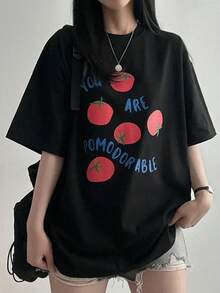 Short Sleeve T-Shirt For Women, Summer Fashion, Versatile, Loose Fitting, Round Neck Top - Black - View 2