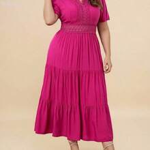 xuehuamaoyi02  VCAY Talla grande Vestido con encaje bajo a capas - Rojo violeta - Ver 2
