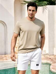 Mercer Haus Men's Street Style Round Neck Short Sleeve Basic Casual T-Shirt , Suitable For Summer Tropical Holiday Vacation In Hawaii. - Apricot - View 8