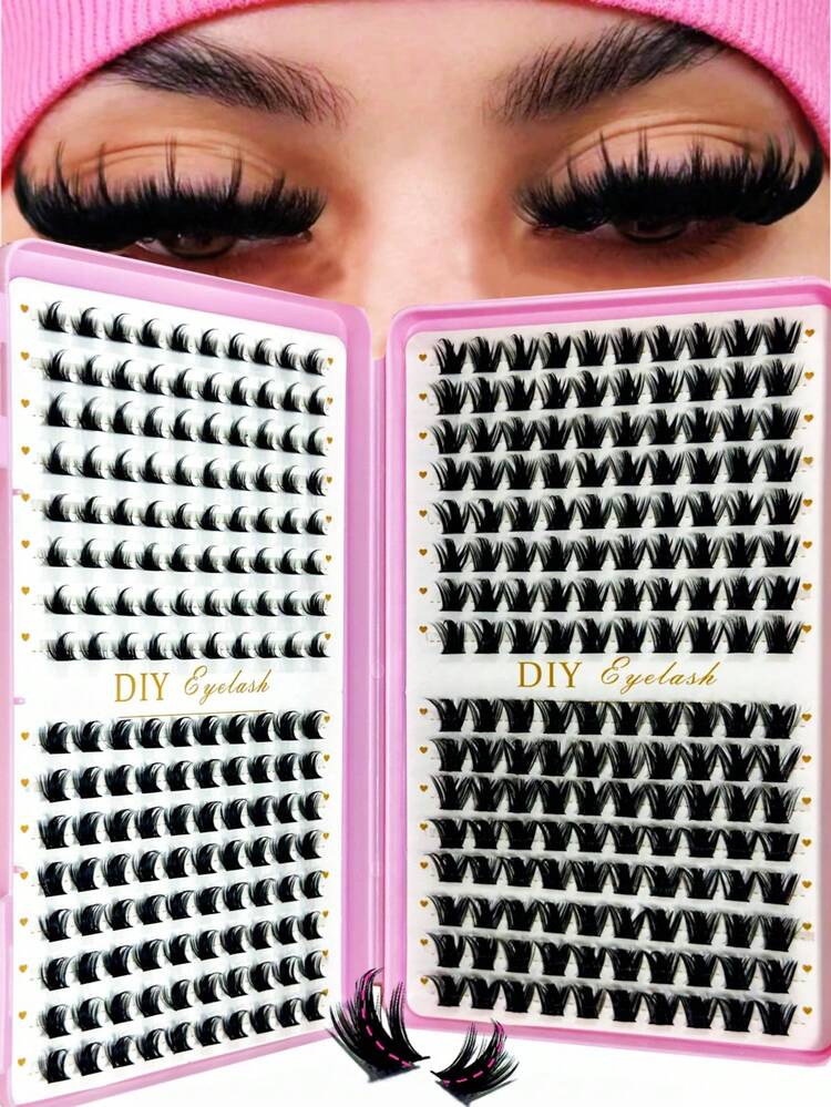 320pcs Manga Spiky 3D Natural Faux Mink Lashes Mixed Tray D Curl DIY Eyelash Extension Clear Band Wispy Soft Reusable - D - View 5