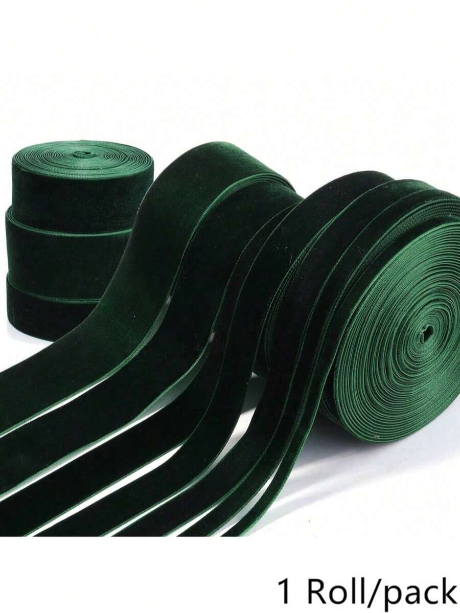 6-38mm 1捲深綠色單面天鵝絨緞帶，聖誕緞帶，珠寶展示包裝，花禮包裝，蝴蝶結，DIY派對裝飾
