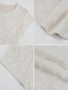 Women's Summer Round Neck Lace Short Sleeve Crop Top, Slim Fit Y2K Style Summer Blouse - Apricot - View 8