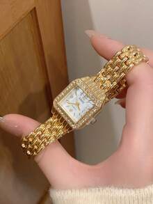 1pc Gold Tone Women's Quartz Watch, Square Dial, Fashionable And Elegant, Suitable For Daily Wear, Also A Great Gift - Gold - View 4