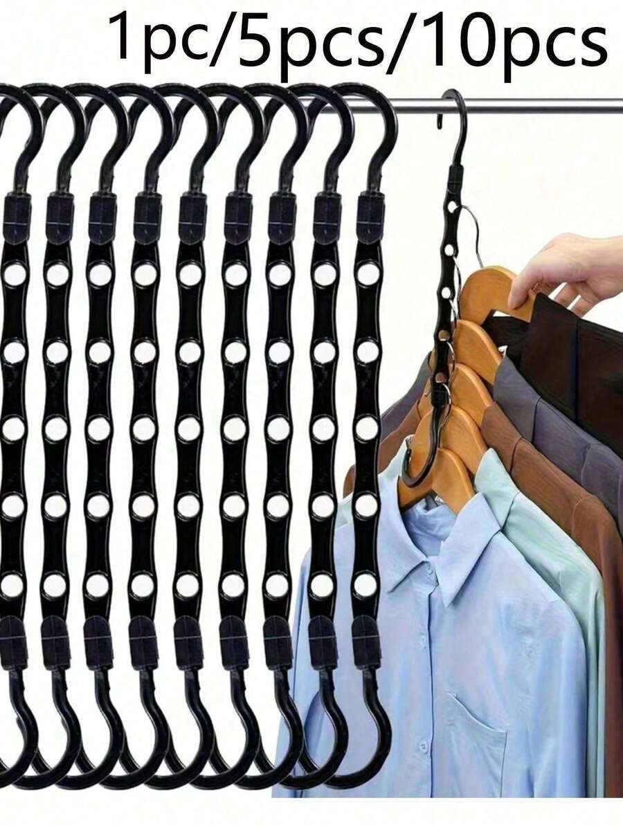 1/5/10pcs Creative Windproof Hanger Set - Multi-Function Rotating Foldable PP Plastic Hangers With 5 Holes, Suitable For Bedroom/Dorm Closet - View 1