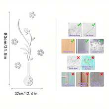Miếng dán tường bình hoa acrylic 3D bóng - Dễ dán, có thể tái sử dụng và tháo rời, hoàn hảo để trang trí phòng khách và phông nền TV - Một kích cỡ phù hợp cho tất cả - Xem 12
