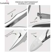 LUSLUKING 1件專業級嵌甲剪，不鏽鋼精準指甲修剪器，附彎曲夾口，適用於厚趾甲，美甲師必備 - 彩色 - 查看 4