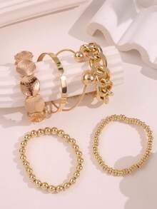 6pcs/Set Fashionable Unique High-End Elegant Exquisite Vintage Exaggerated Geometric Twisted Adjustable Bangle Bracelet Set For Women, Daily Wear, Holiday Party Jewelry - Multicolor - View 3