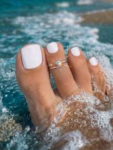 Anillo para el dedo del pie minimalista con circonita brillante, anillo para el dedo del pie ajustable de cobre, accesorio de joyería para vacaciones de verano en la playa, decoración delicada y apilable para los pies - Plateado - Ver 2