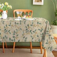 1 PC Green And Gold Leaves Tablecloth Rustic Elegant Botanical Farmhouse Tablecloth Durable And Stain-Resistant Party Birthday Decoration Waterproof And Oil-Proof Tablecloth - Yellow - View 4