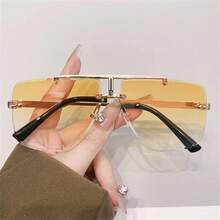 Men's Square Rimless  With Double Bridge And Frame, With Protection And Gradient Lenses - Gold-tea - View 5