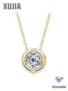 XUJIA 1 Stück 925er Sterlingsilber Moissanit Halskette, rundes Bubble-Design, 1,02 CTTW D VVS1 Klarheit, verstellbare Kette, perfekt für den Alltag & besondere Anlässe - PMO-156 - Übersicht 2