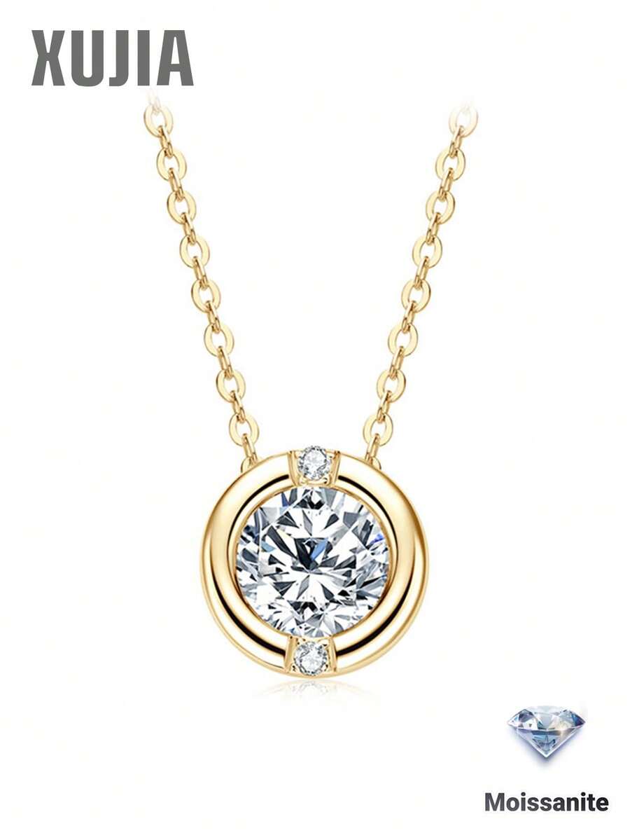 XUJIA 1 Stück 925er Sterlingsilber Moissanit Halskette, rundes Bubble-Design, 1,02 CTTW D VVS1 Klarheit, verstellbare Kette, perfekt für den Alltag & besondere Anlässe