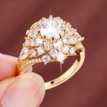 1pc Sunflower Shape Design Cubic Zirconia Inlaid Women's Ring - Multicolor - View 4