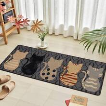 1 pieza, Decoración del hogar, Estampado de patrón de gato, Alfombra de cocina de lino, Tapete de cocina, Tapete de piso, Tapete de baño, Tapete de puerta, Impresión 3D rectangular, Adecuado para sala de estar, dormitorio, pasillo, baño, lavandería - Alfombra de poliéster, Adecuado para decoración del hogar interior y exterior - Multicolor - Ver 6