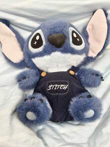 MINISO Disney Lilo And Stitch 絨毛玩偶，吊帶褲風格可愛掌心玩偶，毛茸茸觸感與刺繡細節，柔軟玩具，適合所有年齡層女孩的 Stitch 絨毛禮物 - 藏蓝色 - 查看 3