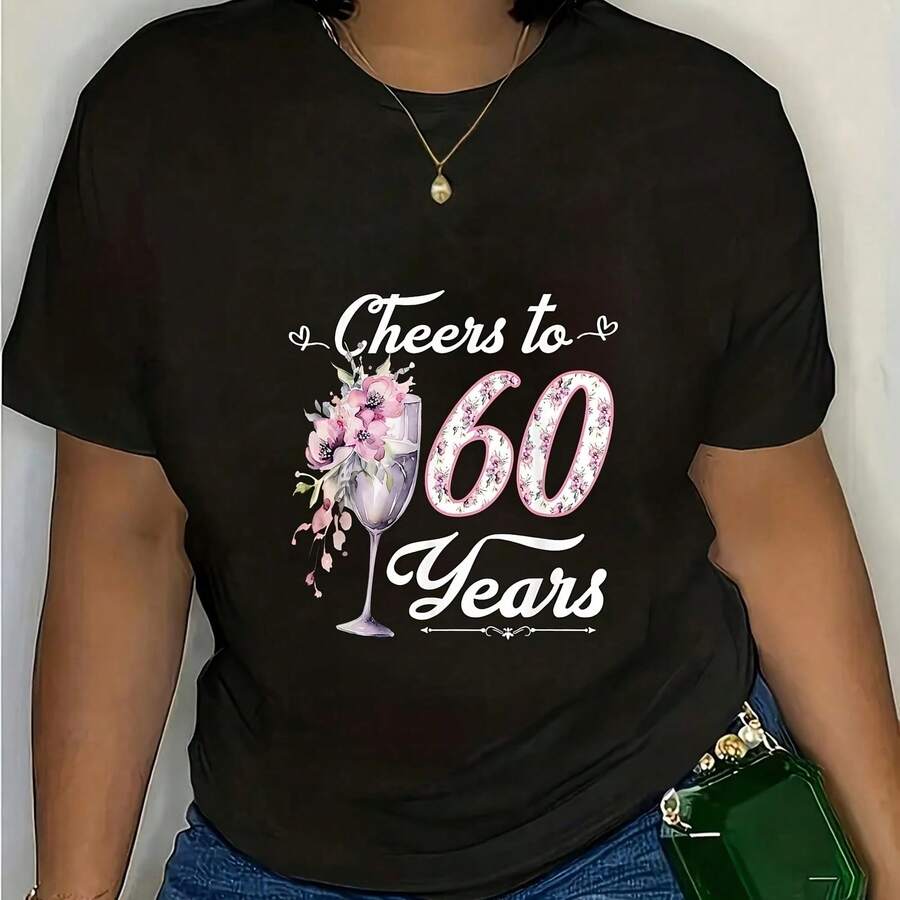 Cotton Cheers To 60 Years 60th Birthday 60 Years Old Bday Floral T-Shirt - Negro - Ver 1