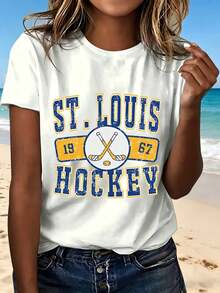 St Louis Hockey T Shirt With Vintage Design And Crossed Sticks 1967 Print Casual Summer Top For Women Fashionable Sporty Look Perfect For Beach Outings And Everyday Wear Great Gift Choice - 白色 - 查看 12