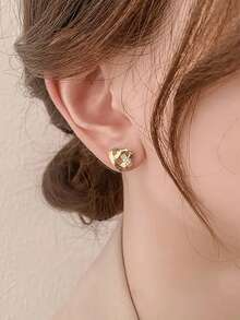 Women's Heart-Shaped Woven Earrings, Rhinestone Heart-Shaped Earrings, Elegant Versatile, Exquisite Minimalist Earrings - Silver - View 4