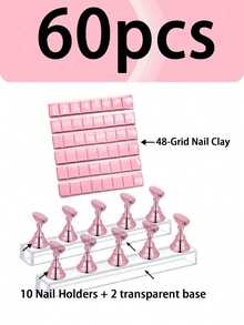 80-Piece Pink Series Nail Tool Set, 48-Grid Reusable Nail Clay, 10 Nail Stands + 2 Clear Bases, 15 Nail Brushes + 5 Dotting Pens, For Displaying And Practicing Nail Tips, Magnetic False Nail Stands, For Displaying And Practicing Professional Nails, W - Apricot - View 14