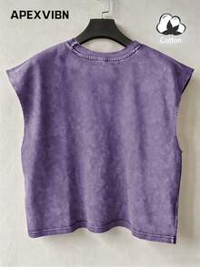 Áo tank top không tay kiểu vintage đã qua xử lý, in số 23 của Chicago, dáng rộng. - Màu tím hoa cà - Xem 2