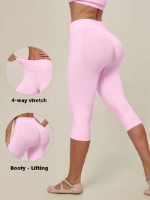 TimeOff Women's 1pc Solid Color Tummy Control Butt Lifting Slimming Sports Mid-Length Shorts - Pink - View 11