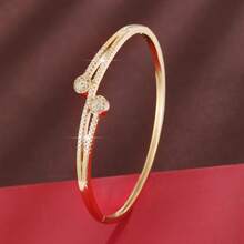 1 pieza Brazalete de mujer con diseño geométrico circular simétrico con incrustaciones de circonita artificial - Multicolor - Ver 1