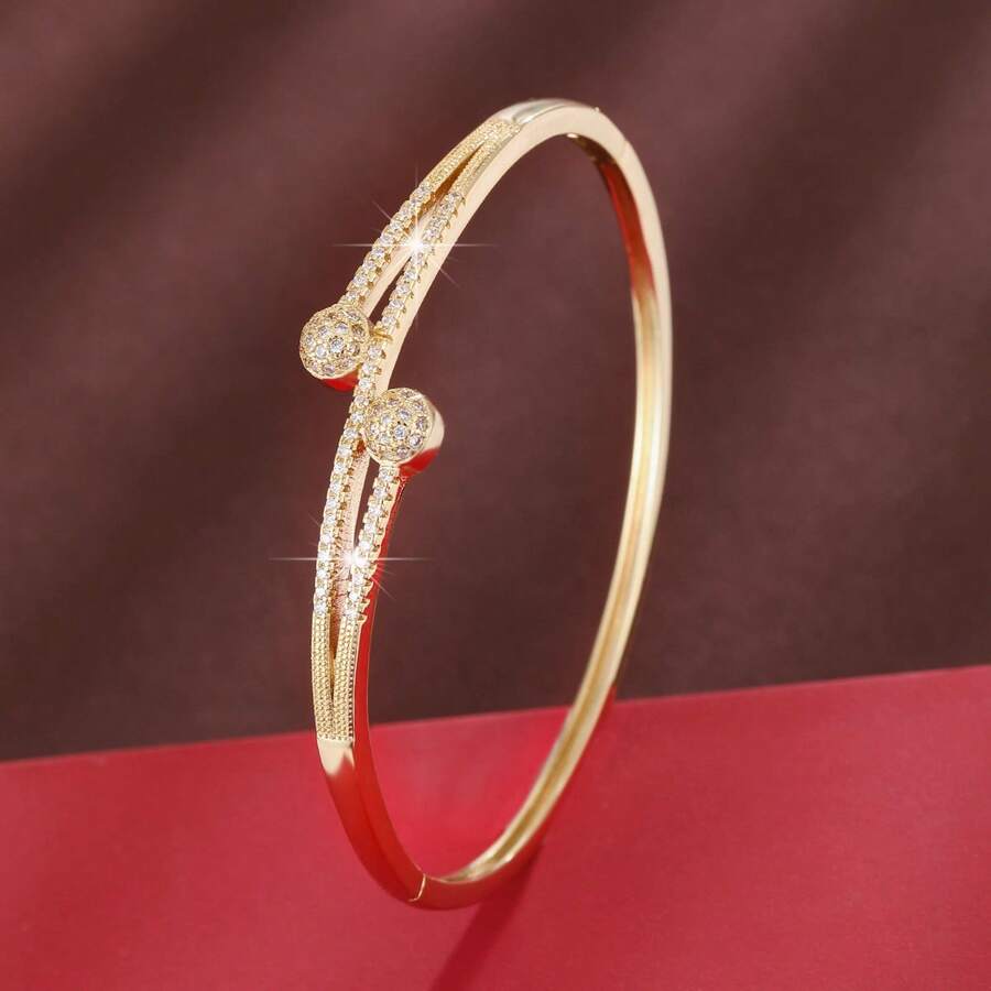 1 pieza Brazalete de mujer con diseño geométrico circular simétrico con incrustaciones de circonita artificial - Multicolor - Ver 1