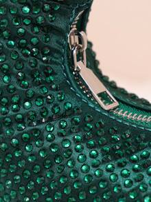 Mini Hobo Bag In A Crescent Shape, Fully Covered In Rhinestones, Integrated Circular Handle With Bow, Zipper, Various Colors, Women's Party, Wedding, Birthday Gift - 綠色 - 查看 5