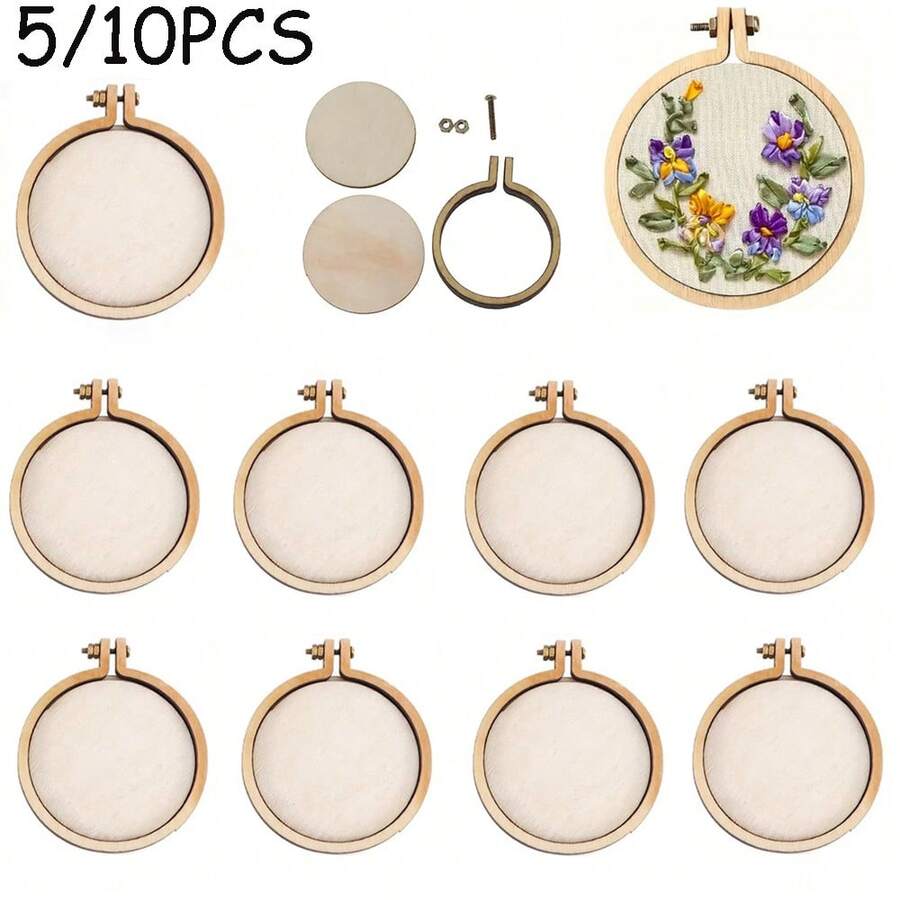 5/10個 4cm迷你木製刺繡圈環,十字繡框架DIY手工吊飾工藝刺繡圓形縫紉套組 - 彩色 - 查看 1