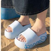 Letter Print Platform Thick Sole Slippers, Essential For Daily Wear, Commuting And Beach Vacations, Perfect For Dopamine Style Trendsetters - Connect Printed Sandals - View 10