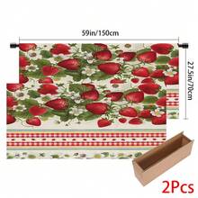 1pc, Home Decor, Strawberry Pattern Printed Table Skirt, Kitchen Small Curtain, Kitchen Cabinet Cover, With Curtain Holes, Easy To Hang, Rectangular, Machine Woven, Machine Washable, Kitchen Decoration And Accessories, Perfect For Kitchen Cabinets And Home Decor - Multicolor - View 18