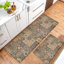 1pc Bohemian Style Linen Rubber Material Kitchen Rug, Bathroom Mat, Door Mat And 2D Printed Rectangular Rug, Suitable For Living Room, Bedroom, Hallway, Bathroom And Laundry Room, Ideal For Indoor And Outdoor Home Decor - Multicolor - View 2