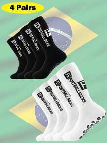 4 pares de calcetines de fútbol/baloncesto para hombres con almohadillas antideslizantes, calcetines deportivos, otoño - Blanco - Ver 1