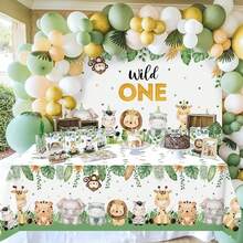 1pc Wild One Backdrop Banner Birthday Decorations For Jungle Safari Cute Animals 1st First Party Supplies Green - View 4