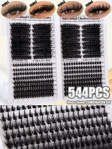 608/544 Pcs D-Curl Individual False Eyelashes, Large Capacity, Multi-Style Mixed In One Box, Long-Lasting Lash Book, Convenient To Carry, Natural And Long-Lasting Lashes Kit,Suitable For Everyday Wear, Weddings, Parties - Multicolor - View 5
