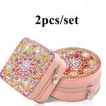 2pcs Diamond Painting Jewelry Box Set, Mandala Pattern, Canvas Material, Size 10*10*5cm, Asymmetric Crystal Diamond Painting Makeup Bag Kit, Suitable For Storing Earrings, Rings, Bracelets, Necklaces And Other Small Items, Ideal For Daily Use, Travel And Holiday Gifts - View 14