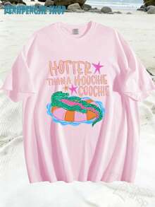 Women's Later Gator Funny Pun Cute Crocodile Casual Oversized Graphic Tee, Last Day Of School, 4th Of July, Vacation, Summer Tops, Teacher Outfits - 藍白色 - 查看 2