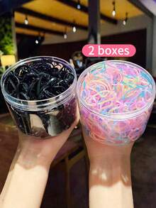 2盒女孩素色一次性極簡風格橡皮筋日常裝飾 - 彩色 - 查看 1