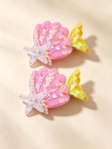 1/2/6pcs Star Pearl Mermaid Tail Hair Clips, Sequin Colorful Handmade Hair Clips For Daily Wear, Holiday Party - Multicolor - View 4