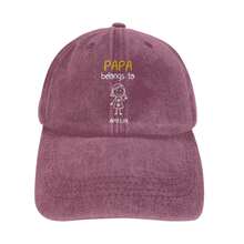 Personalized Papa Belongs To Kids Name Washed Baseball Cap, Custom Father's Day Gift Dad Hat With Stick Figure Print, Adjustable Unisex Cap, 9 Colors Available - Burgundy - View 3
