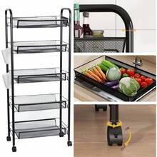 5-Tier Metal Mesh Storage Cart, Rolling Fruit & Vegetable Rack For Kitchen - Default - View 2