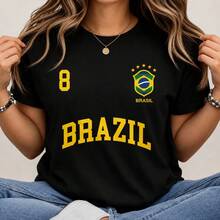 Brazil World Cup Unisex Printed T-Shirt - New Release - 100% Cotton - 黑色 - 查看 2