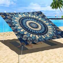 1 pieza Toldo de dosel con estampado de mandala bohemio, vela de sombra con patrón de pavo real azul y dorado, poliéster ligero, decoración para fiestas, jardín exterior, decoración de patio, playa, camping y picnic - Aventura de sombra al aire libre (poste no incluido). - Multicolor - Ver 4