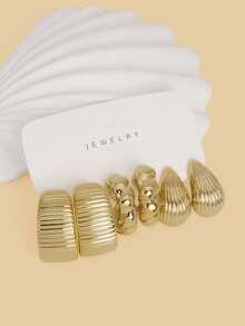 Set Anting-Anting Fashion Warna Emas 6-18 Buah, Bergaya & Elegan, Cocok untuk Pemakaian Sehari-hari, Pesta, dan Acara. - Emas - View 11