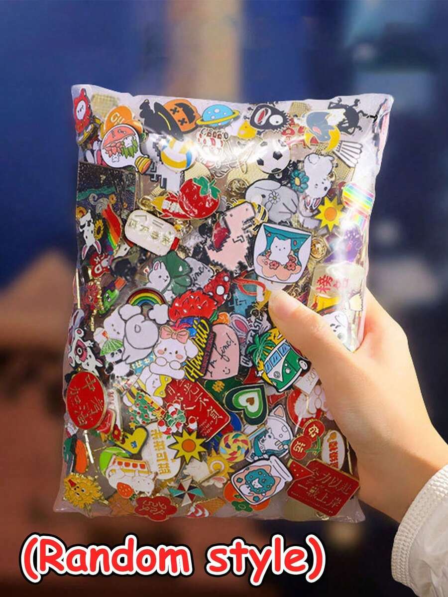 胸針套組隨機組合（不重複款式），合金金屬別針胸針，多款式設計形狀圖案，動物水果蔬菜字母動漫抽象等多樣選擇，包包鞋子衣物裝飾配件別針，適合收藏與節日小禮物 - 彩色 - 查看 1