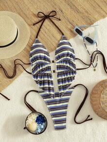 2er Set sexy gestreifter Bikini - Perlen-Camisole-Top und hochgeschnittene Hose, geeignet für Strand- und Pool-Urlaub im Sommer - Verschiedenfarbig - Übersicht 5